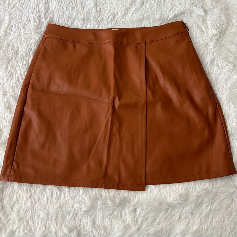 A New Day Brown Mini A-Line Skirt Asymmetrical Slit
